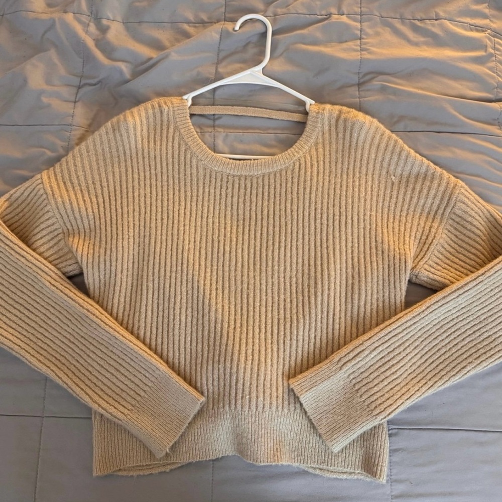 No Boundaries Cream Ribbed Crew Neck Sweater